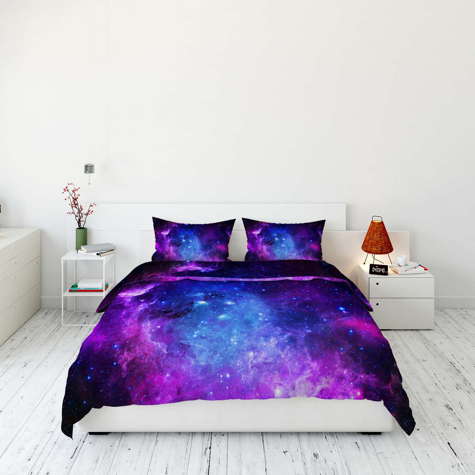 YUANZU Galaxy Bedding Set King for Kids Boys Girls Space Duvet Cover Set 3 Pieces Purple Blue Nebula Universe Sky Printed Soft Microfiber Quilt Cover with Zipper Closure (230 x 220 cm & 2Pillowcase)