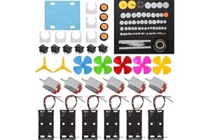 PORAXY 6 Set DC Motor Kit, Rectangular Electric 1.5-3V 24000RPM Mini Motor with 86 Pcs Plastic Gears, 2 x AA Battery Holder, Bracket, Rocker Switch, Shaft Propeller, Wheels for DIY Science Projects