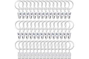 WeeksEight 44 Pack White Curtain Rings with Clips, Curtain Hooks Hangers Clip Rings for Hanging Drapes Bows Hat, Drapery Rings 1 in I D, Fits up to 5/8 in Diameter Curtain Rod.