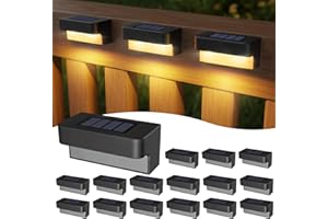 ASOMST Solar Deck Lights Outdoor 16 Packs, LED Solar Step Light Waterproof, Solar Powered Fence Lighting Warm White for Stairs Yard Garden Patio Pathway Railing