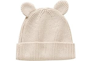 Hadetoto Cotton Baby Beanie Winter Knitted Hat with Bear Ear for Infant Toddler Boys Girls Soft Warm Skull Cap