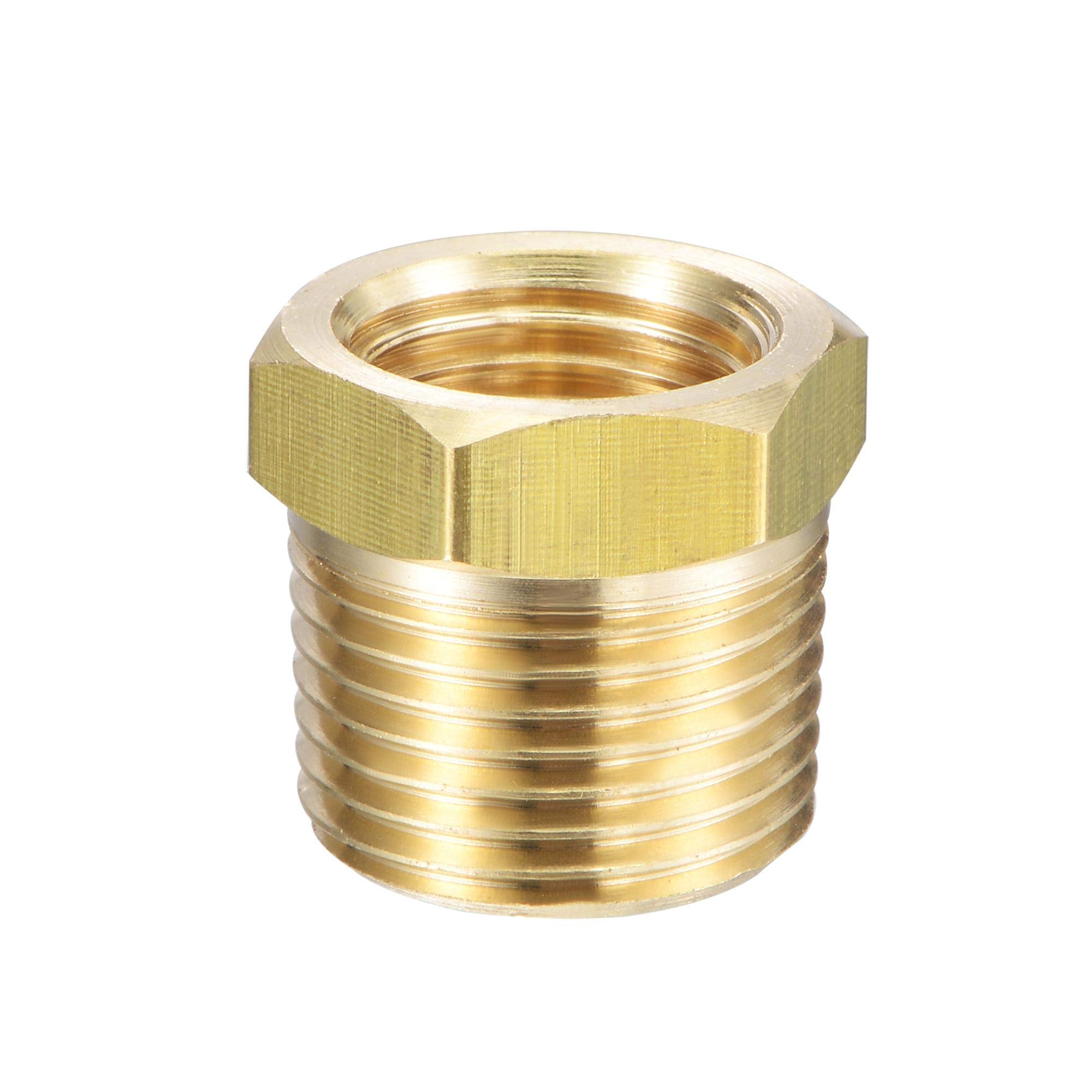 sourcing map Brass Pipe Fitting Reducer Adapter 3/8" BSPT Male x 1/4" NPT Female for Water Oil Air Pressure Gauge Temp Sensor