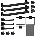Gisafai 25-Piece Bathroom Hardware Set – Stainless Steel Towel Bar, Ring, Hooks & Paper Holder (Black Gold)