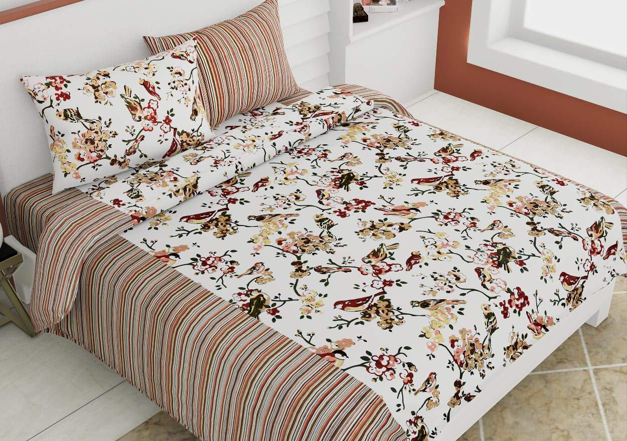 Aapno Mahima Cotton Flower Print Size Double Bedsheet 210 TC with 2 Pillow Covers for Home and