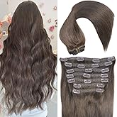 Eufficco Real Human Remy Hair Lace Clip In Hair Extensions 16inch Finsih at 16.5inch 100g 7pcs Color #2 Dark Brown Double Wefted Thick Ends Silky Soft Long Lifespan Tangle Free Human Hair Extensions