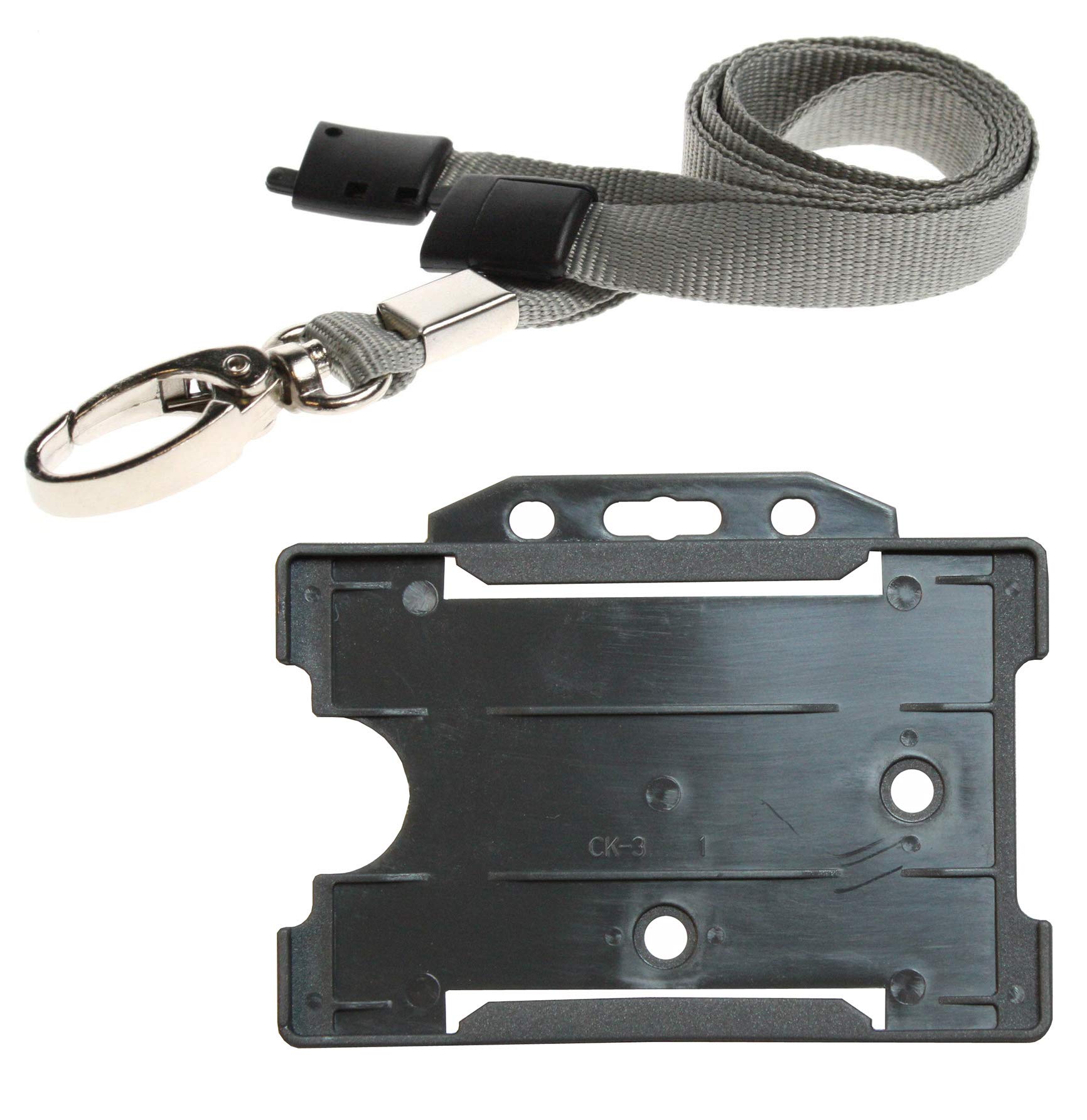 PCL Media ltd 10 Grey Lanyard with Card Holder and 10 Neck Strap Safety Breakaway (Grey Metal Clip) Lanyard & ID Badge Holder