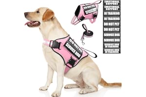 MOOGROU Service Dog Vest Harness+10 Patches and Leash Set for Small/Medium/Large/Extra-Large Dogs,No Pull&Adjustable Reflecti