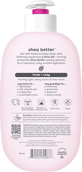 EOS SHEA BETTER BODY LOTION, FRESH & COZY, 24-HOUR MOISTURE SKIN CARE, LIGHTWEIGHT & NON-GREASY, NATURAL SHEA, VEGAN, 16 FL OZ