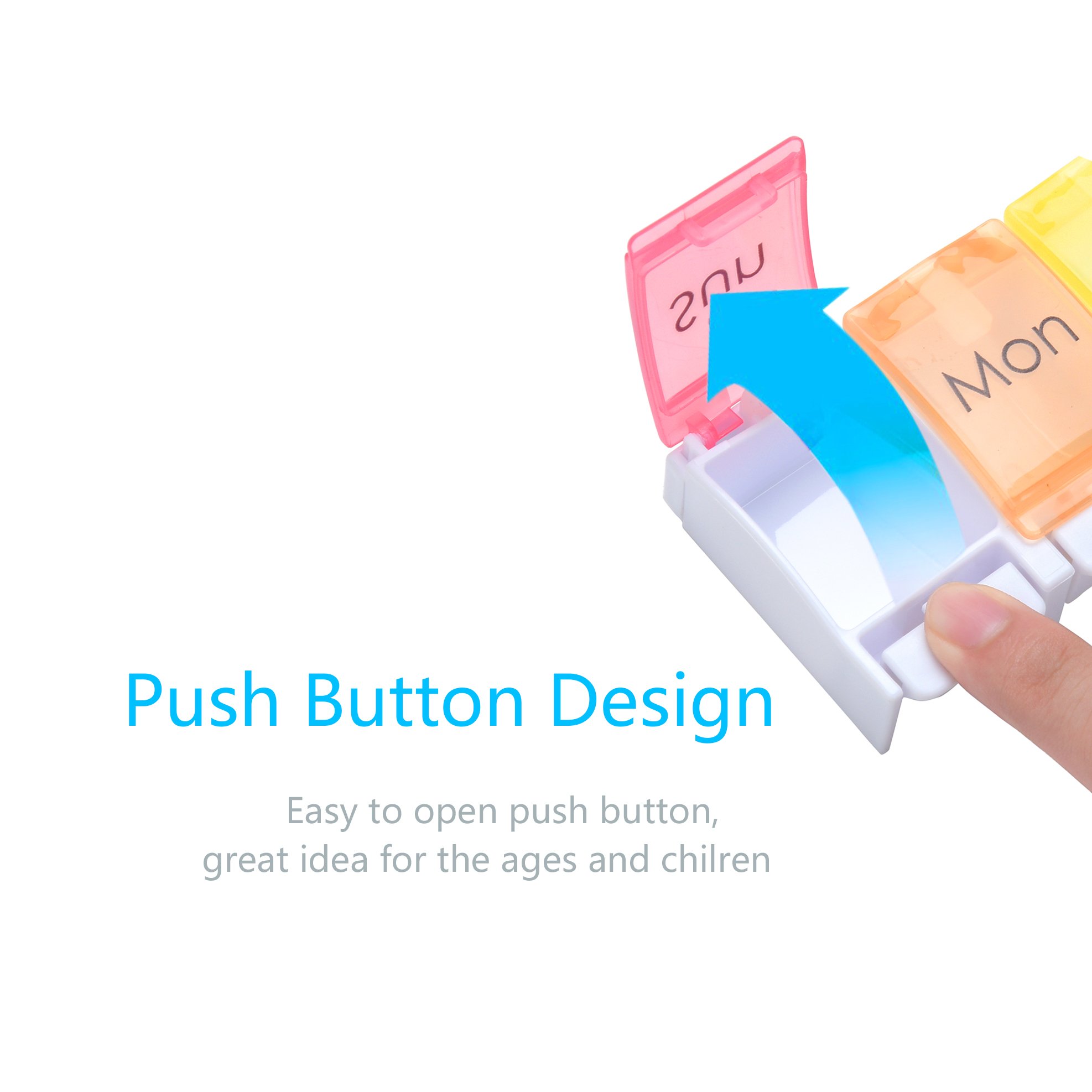 Pill Organizer, CHC Weekly Pill Planner Portable Travel Pill Container with Spring Assisted Open Large Compartments to Vitamins, Fish Oil, Supplements, Rainbow