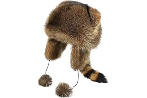 ESiiFuu Kids Boys Raccoon Hat, Brown, Medium, Adjustable, Furry, Trapper, Warm, Windproof, Washable, Animal Print, Cold-Weath