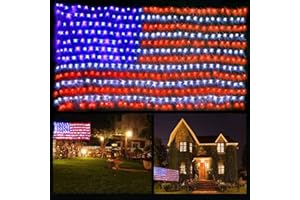 (New) FUNIAO American Flag Lights, 420 LED USA Flag Net Lights, Outdoor Waterproof Patriotic Lights Hanging Ornaments for Memorial Day, 4th of July, Flag Day, Presidential Election, Christmas
