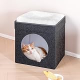 Bonlife Foldable Large Cat Bed Indoor Grey 45x45x50CM with Removable Cushion view 4