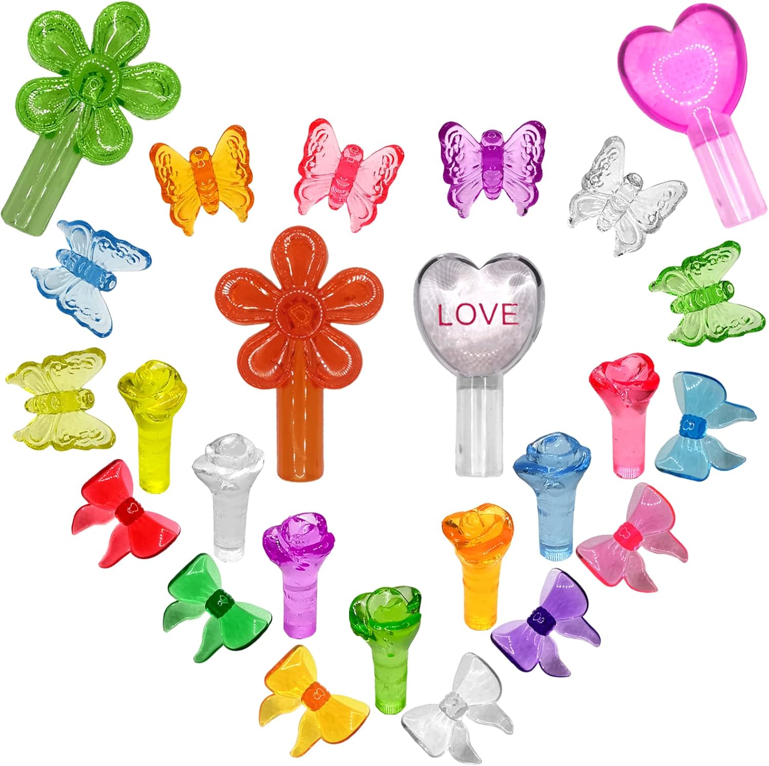 Tree Toppers - Medium Ceramic Christmas Trees Replacement Lights Bulbs/130Pcs Tree Pegs Ornaments - Roses/Butterflies/Bowknot & 4 Pcs Topper Stars (Petal and Heart-Shaped)