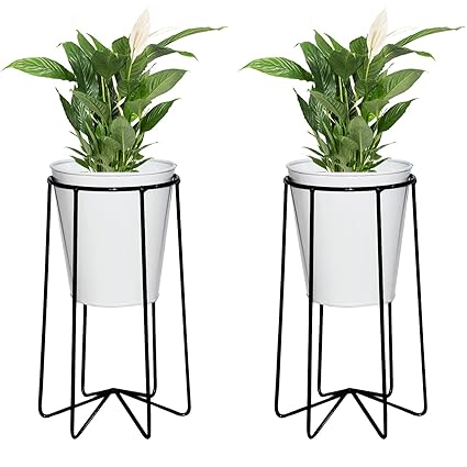 Decorscent Metal Iron Flower Pot Stand with Metal Bucket Planter-Set of 2