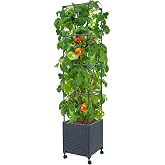 LINEX Raised Garden Bed Planter Box with Trellis, 56.7&rdquo; Tomato Planters for Climbing Plants Vegetable Vine Flowers Outdoor Patio, Tomatoes Cage w/Self-Watering &amp; Wheels