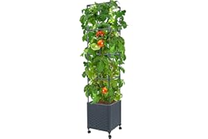 LINEX Raised Garden Bed Planter Box with Trellis, 56.7” Tomato Planters for Climbing Plants Vegetable Vine Flowers Outdoor Patio, Tomatoes Cage w/Self-Watering & Wheels