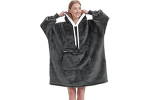 Qeils Wearable Blanket Hoodie for Women, Comfy Sherpa Sweatshirt Blanket as Birthday Christmas Gifts, Oversized Pullover Jacket Blanket Hoodie for Adult (Dark Grey, Adult)