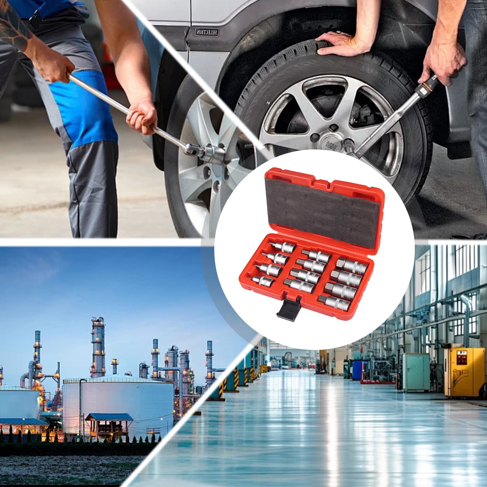 12-tlg Inbus Nuss Satz 1/2'' mit Kunststoffkoffer, Innensechskant Inbus Stecknüsse Set 5-22 mm, 1/2 Zoll für Inbus, Sechskant-Bit-Set 5-22 mm 7