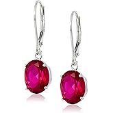 Amazon Essentials 925 Sterling Silver 4.5 Cttw, 8 x 10mm Oval Gemstone Leverback Dangle Earrings, Birthstone Elegant Jewelry for Women