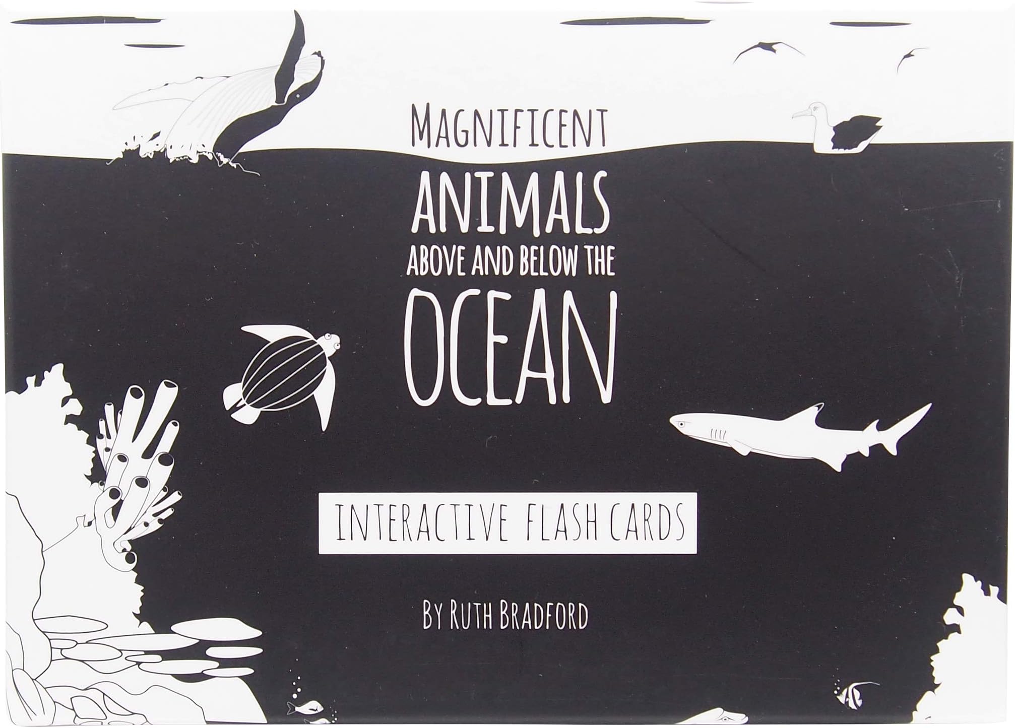12 high contrast black and white baby and toddler flash cards Ocean animals sensory visual development from birth, toddler, preschool