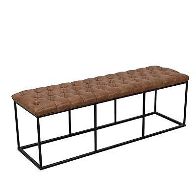HomePop Faux Leather Button Tufted Decorative Bench with Metal Base