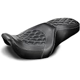 Two-UP Motorcycle Rider Passenger Seat Fit for Harley Touring Road King 1997-2007 Street Glide 2006-2007 (White Stitching)