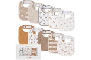 LYRICHOM BABY Muslin Baby Drool Bibs for Unisex Boys Girls, 10 Pack Soft Cotton Baby Bib for Teething Drooling, Essentials Shower Gift (10, Brown)