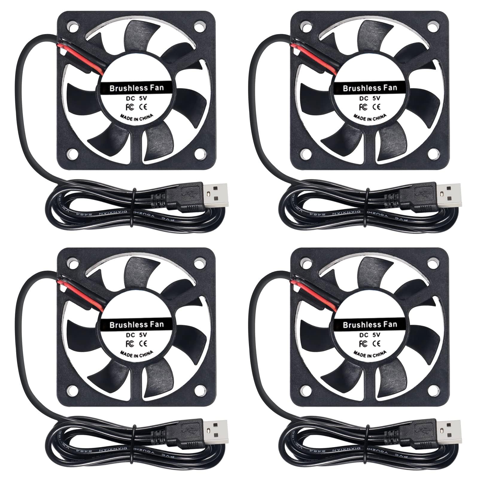 Dealikee 4Pcs USB 5010 3D Printer Fans DC 5V 50mmx50mmx10mm Quiet Cooling Fan 5010 Mini Computer Fan for Cooling DIY PC Computer Case 3D Printer CPU Coolers Radiators.
