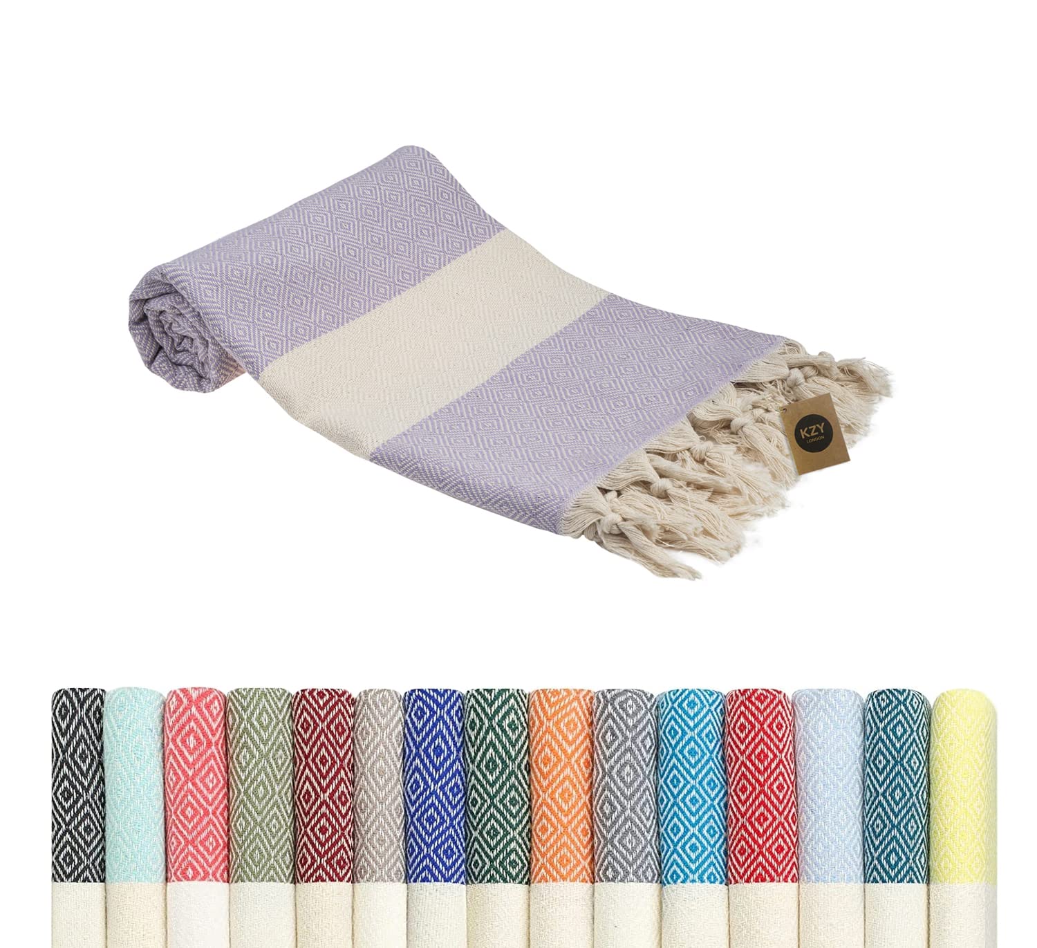 KZY LONDON Beach Towel - Large Turkish Beach Towels for Camping, Swimming, Bath, Gym, Picnic - Quick Dry, Super Absorbent, Lightweight, Compact Cotton Hammam Towels for Adults, Men, Kids (Lilac, 1)