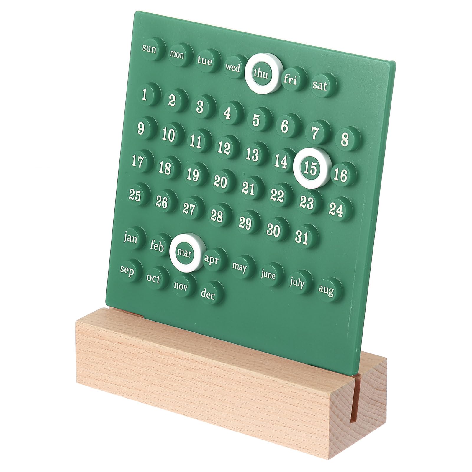PATIKIL Wood Perpetual Calendar, Desktop Acrylic Calendar Stand Wooden Month Week Date Display for Desk Shop Office Home Decoration, Green