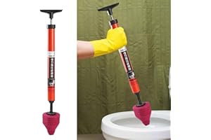 LUTIEDAN High Pressure Toilet Unblock Shot Toilet Pipe, Plunger High Pressure Toilet Unblock A Shot Stainless Steel Toilet Snake, High Pressure Air Drain Clog Remover Plumbing Tool (Red)