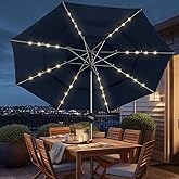 BLUU 9 Ft 3 Tiers Patio Umbrella with Solar LED Lights, 5-YEAR Fade-Resistant Aluminum Outdoor Table Umbrella with Tilt Adjustment and Crank for Pool, Deck, Garden and Lawn, Navy Blue