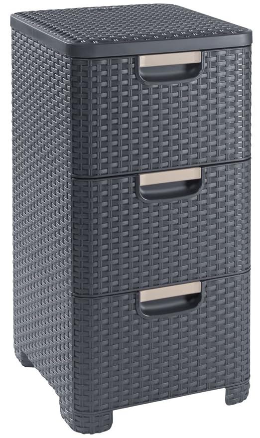 CURVER 206315 Storage Drawer Tower Wicker Look Polypropylene 3 x 14 L