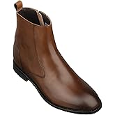 TOTO Men's Invisible Height Increasing Elevator Shoes - Coffee Brown Leather Slip-on Chelsea Boots - 2.6 Inches Taller - K33093 - Size 8 D(M) US