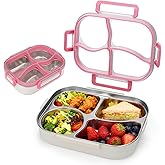 Palksky Lunch Box Stainless Steel, Metal Bento Boxes Leak-Proof, 4 Compartments Bento Lunch Box, Food Storage Containers, Dishwasher Safe - Pink
