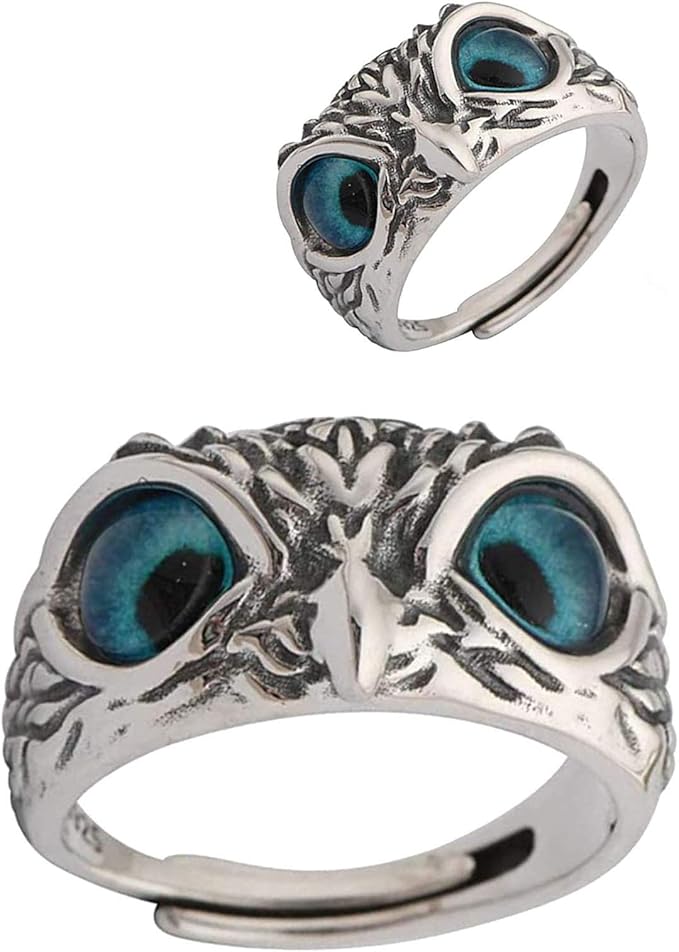 Anillo de búho de ojo de demonio de plata de ley 925, anillo de
