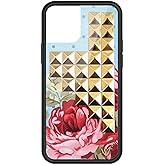 Wildflower Cases - Compatible with iPhone 12/12 Pro | Protective Black Bumper, 6.5ft Drop Test Certified, Women Owned Small Business | Flowers Pink Gift Cute Trendy | Blue Floral with Gold Pyramid