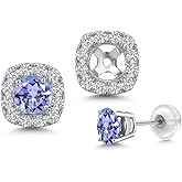 Gem Stone King 14K White Gold Customized and Personalized Round 4.5MM Gemstone Birthstone and White Lab Grown Diamond Removable Earrings Jackets For Women