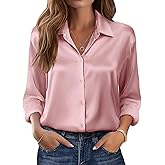 Zeagoo Satin Blouses Casual Long Sleeve Silk Button Down Shirts Business Work Top Pink