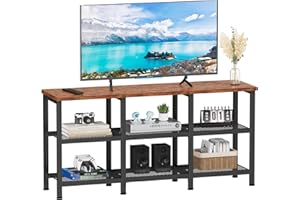 Furologee TV Stand, Small Media Console Table with 3-Tier Storage Shelves, Industrial Entertainment Center for TVs up to 50 Inch, Television Stands for Living Room, Bedroom, Rustic Brown