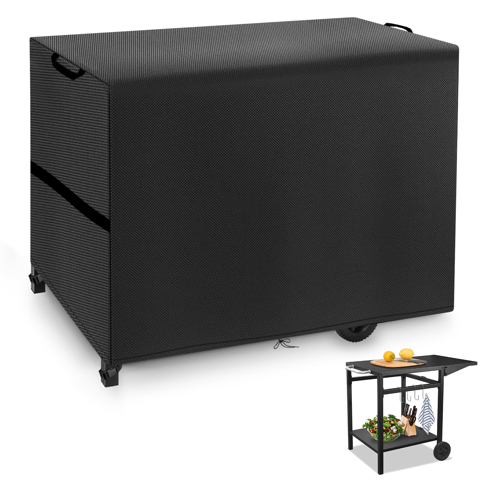 KRRRSJDJ Plancha Waterproof Trolley Cover, Plancha Windproof, Protective Cover for Plancha Barbecue Trolley with Rope and Handle, 420D (100 x 60 x 90 cm, Black)