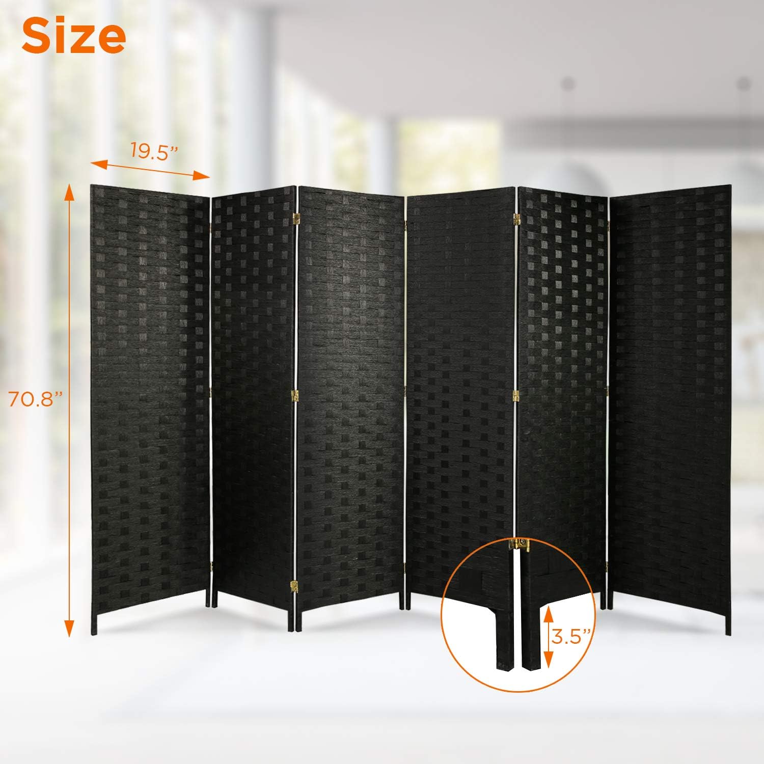 Aclumsy Room Divider 6ft Tall Paper Vine Square Room Divider .Double Hinged.Folding Privacy Screens with 6-Panel ，Black: Furniture & Decor