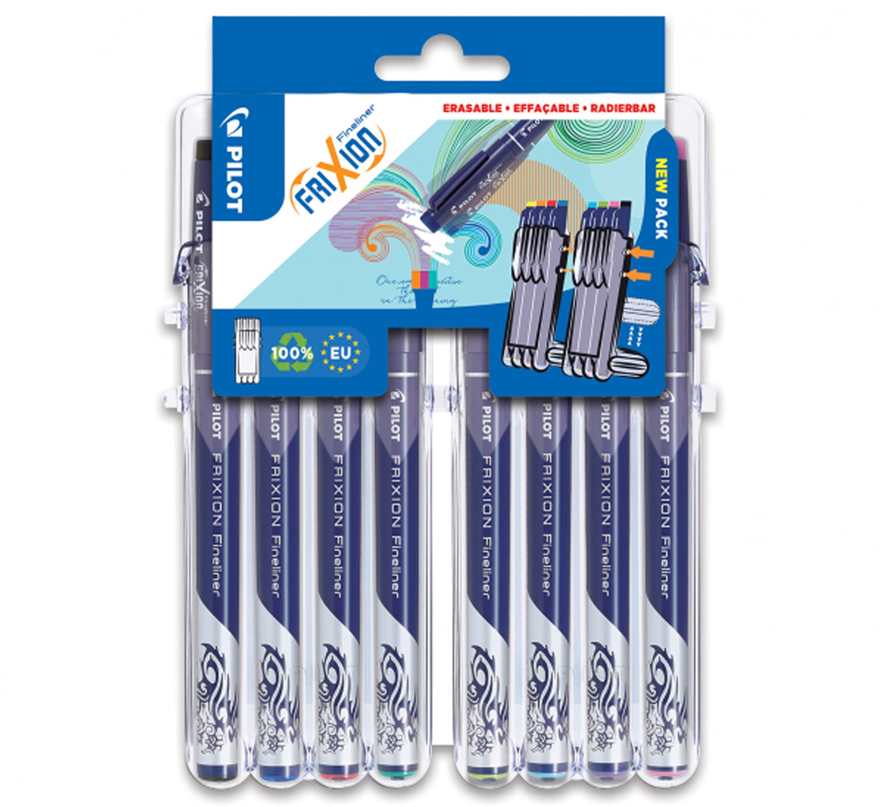 PILOT FriXion Erasable Fineliner Set of 8 Assorted Colours Fine Tip