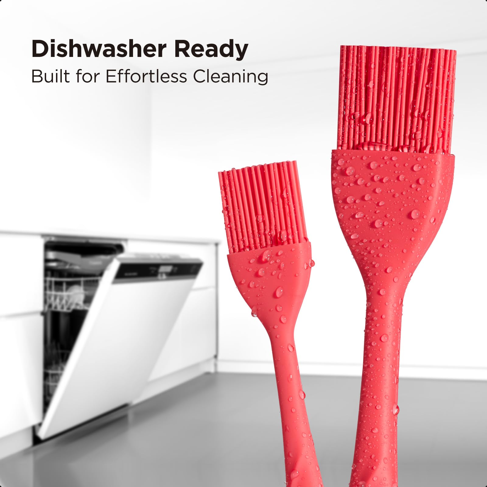 Kitchen Mama WaltzGrip Platinum Silicone Basting Pastry Brush: Set of 2 Heat-Resistant Brushes for Cooking, Baking, Grilling, and Spreading Oil or Butter - Dishwasher-Safe (Red)