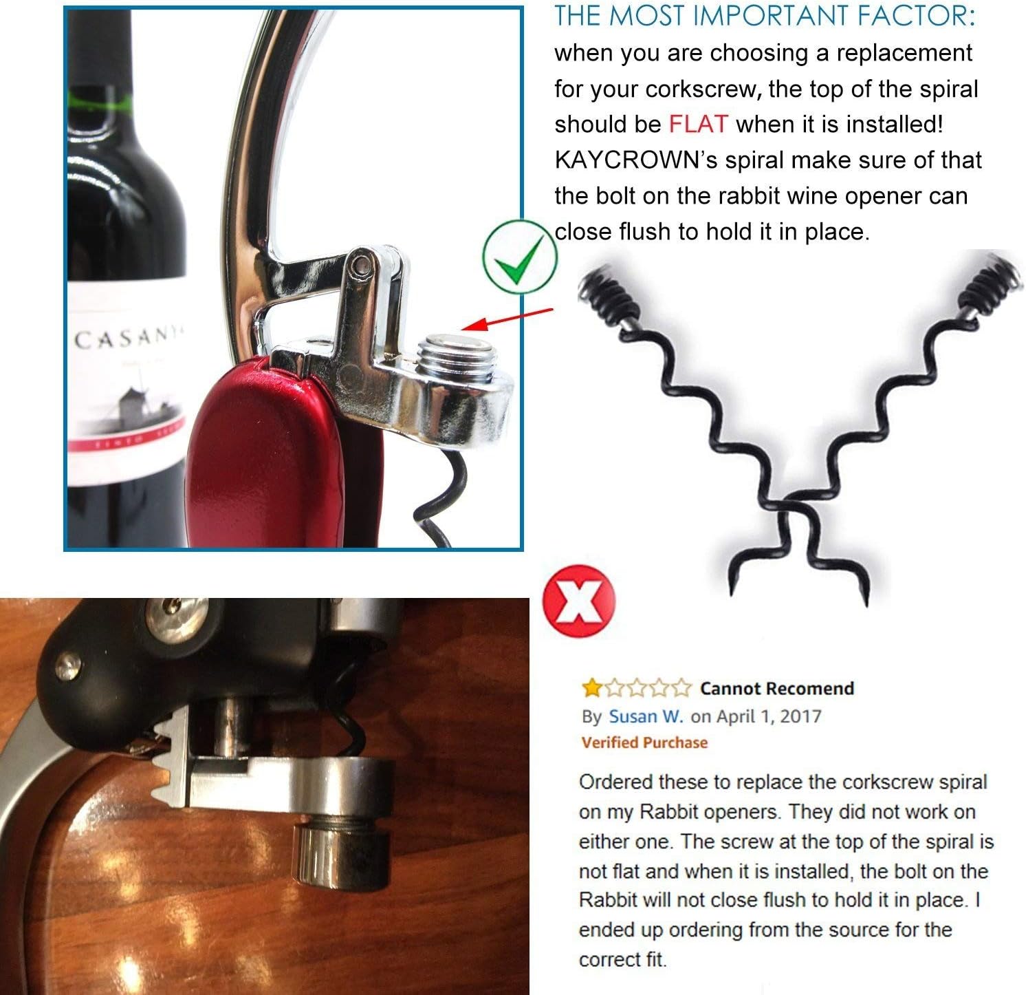 Best Replacement Corkscrew Spiral/Worm for Vertical and BestUtensils Wine Opener (2 Pack), Black - Image 4