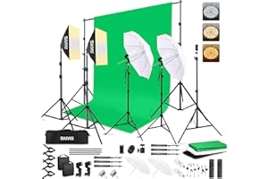 SUMAJUC Photography Softboxes Kit with 8.5x10ft Backdrop Stands, 5 Tripod Stands, 3 Color Background Screen, Continuous Lighting, Photo Studio Equipment for Video Shoot