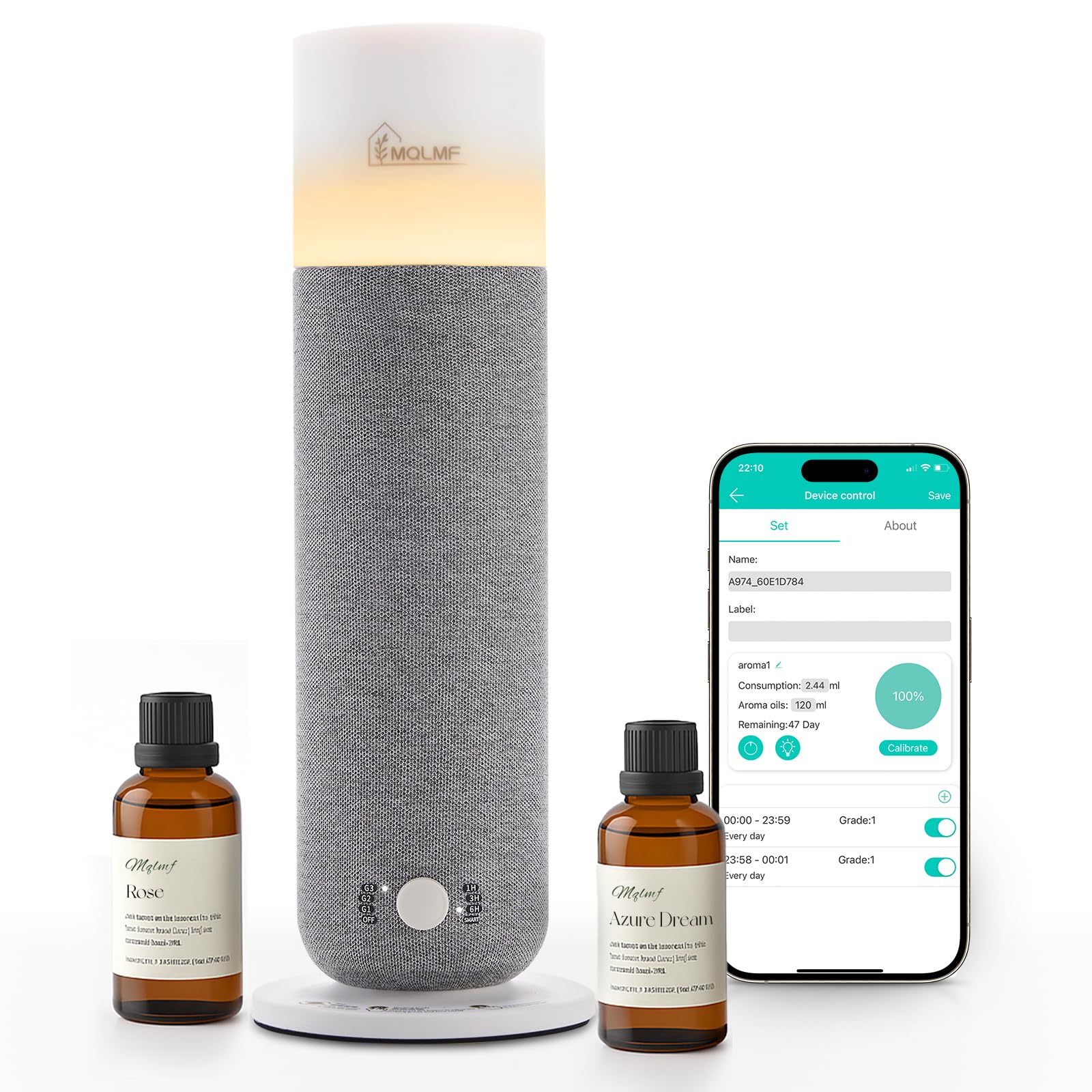 Photo 1 of MQLMF Hotel Collection Diffuser Machine,Fabric-Wrapped Design,Candlelight Atmosphere Lamp,Whisper-Quiet,1000 Sq Ft,Scent Waterless Essential Oil Diffuser,Scent Air Machine Home - Grey