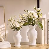 Ferrochef 2 Pack White Ceramic Vase Set Small Rustic, 6.7, 7.9in, Classic | Decorative Flower Vases Home Decor, Wavy Edge Modern, for Farmhouse Table Centerpiece, Living Room Kitchen Bedroom