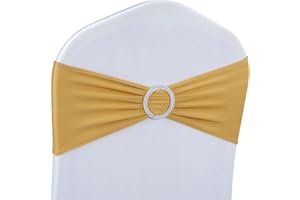 Babenest Spandex Chair Sashes Bows 50PCS Premium Stretch Chair Cover Band with Buckle Slider Universal Elastic Chair Ties for Wedding Party Easter Ceremony Reception Banquet Decoration (Gold)