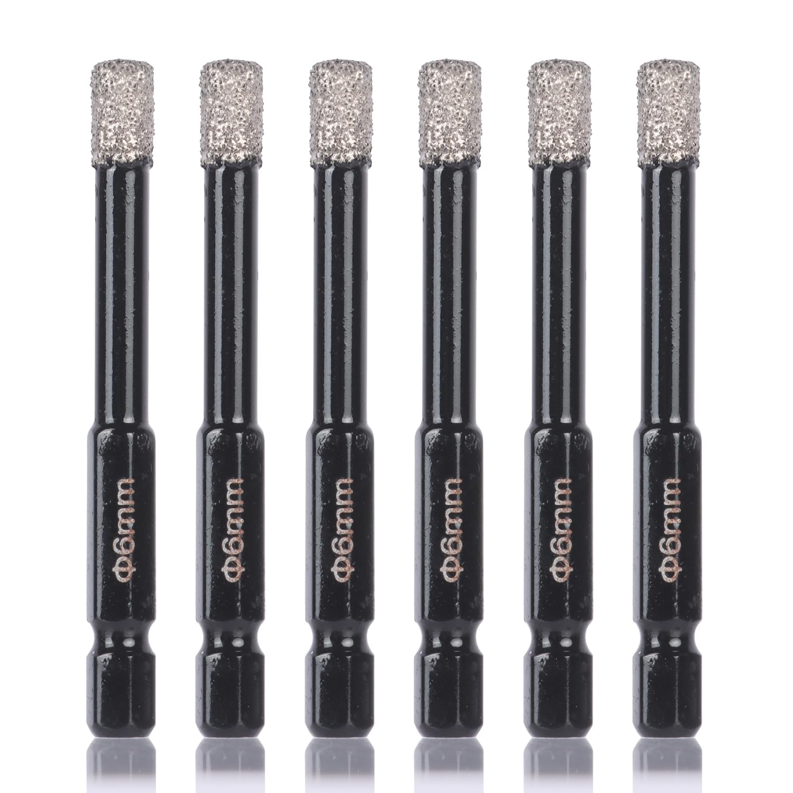 6Pcs Diamond Drill Bits Dry, 6mm Tile Drill Bits Sets Brazed Hole Opener Hexagonal Shank All Porcelain Ceramic, Glass, Marble, Granite, Glass Tiles